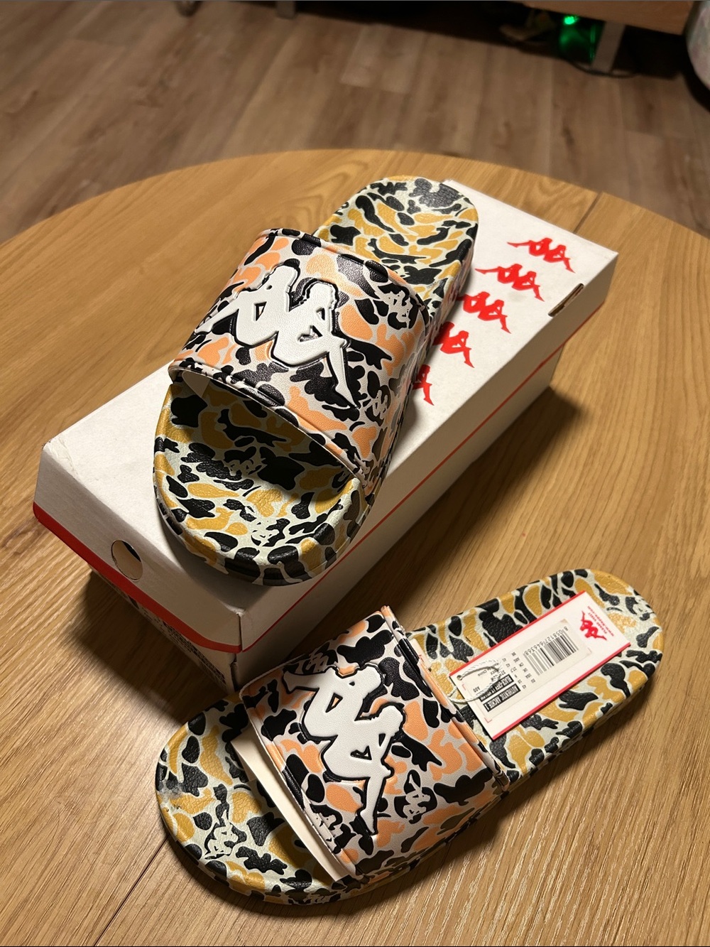 Kappa Women's Camo Slide Sandals in Yellow/Black/Peach